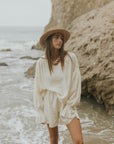 Muslin, cream matching beachwear set for women.