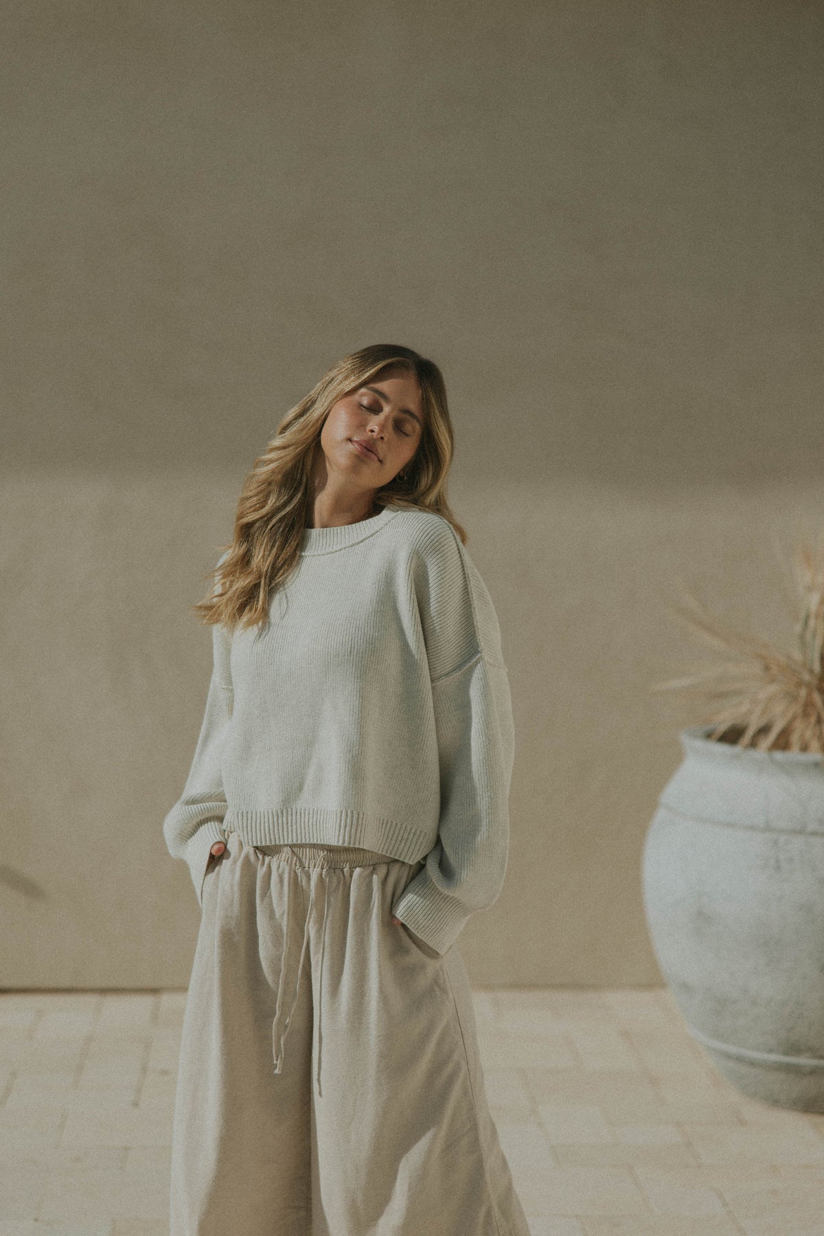 Mock neck pullover knit sweater white tunic top for women.