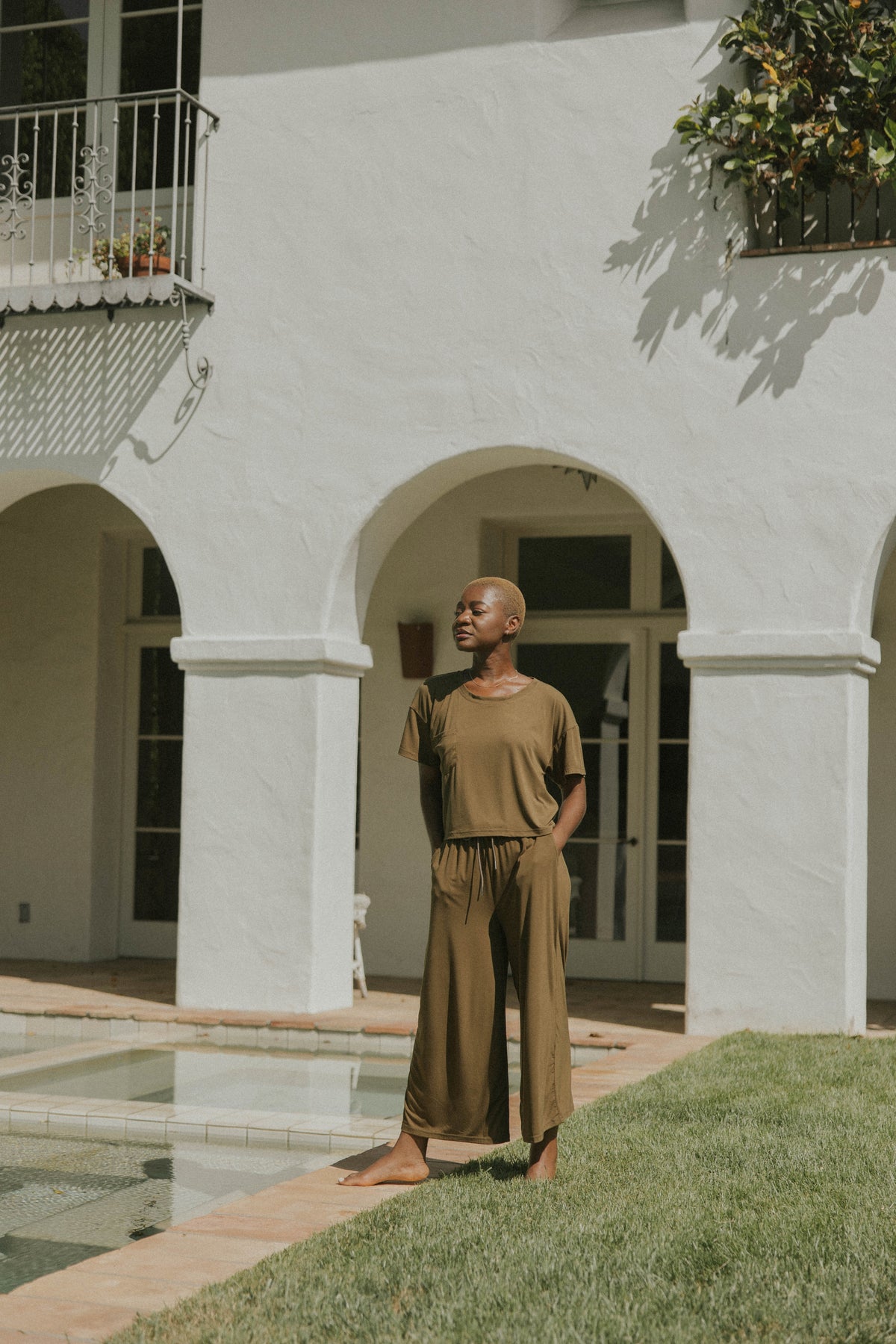 Green bamboo matching sleepwear set for women.