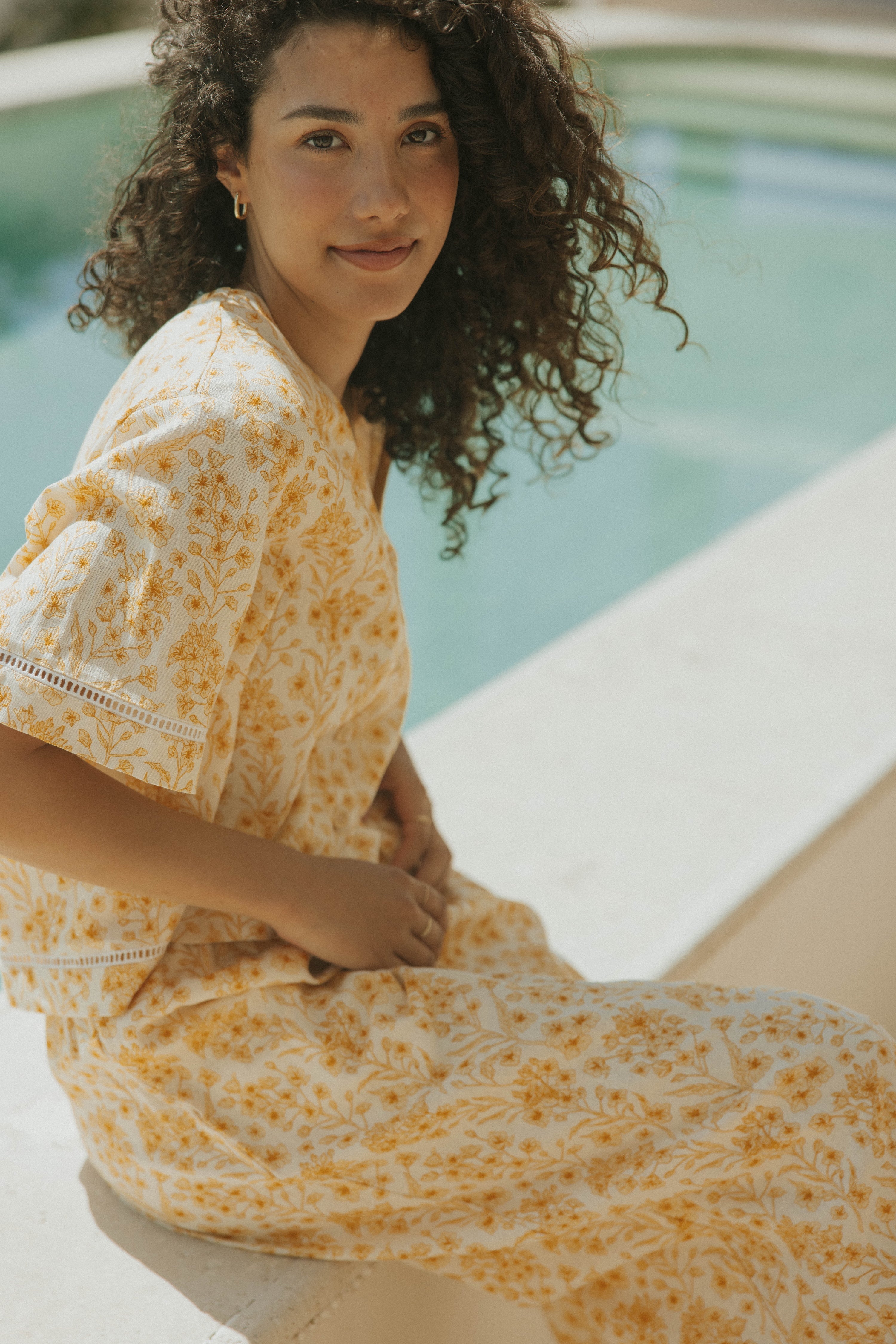 yellow floral matching set for women