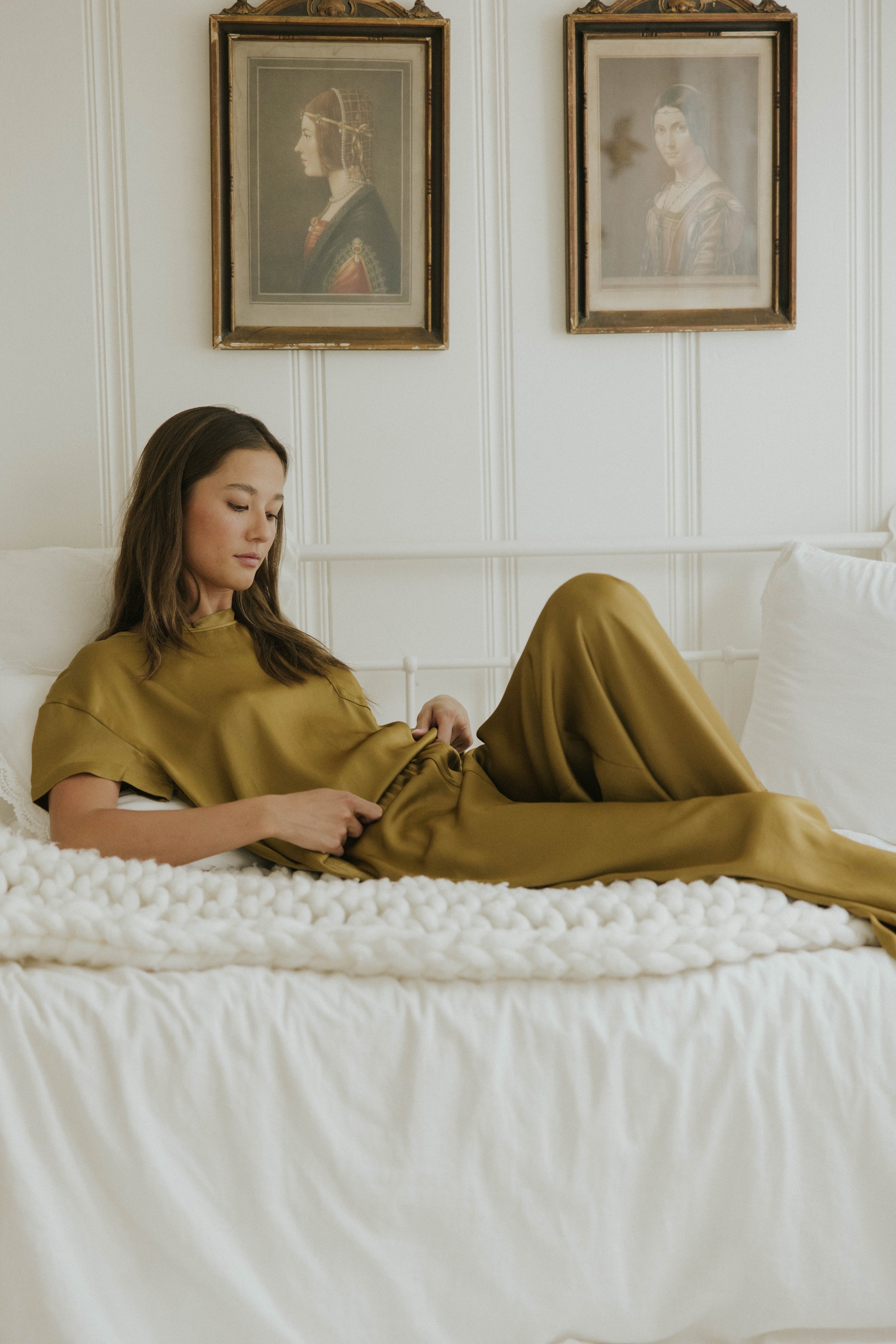 Matching silk sleepwear set for women.