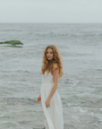 Mara Dress in White | Ruched White Full Length Dress