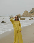 Lightweight women's lounge pants for travel in yellow.