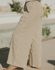 Neutral striped lounge pants for women.