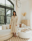 Cotton waffle knit robe.