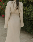 Cotton waffle knit robe in cream.