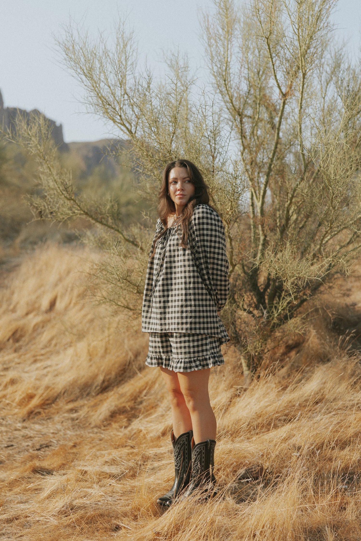Ida Top in Charcoal | Gingham Top