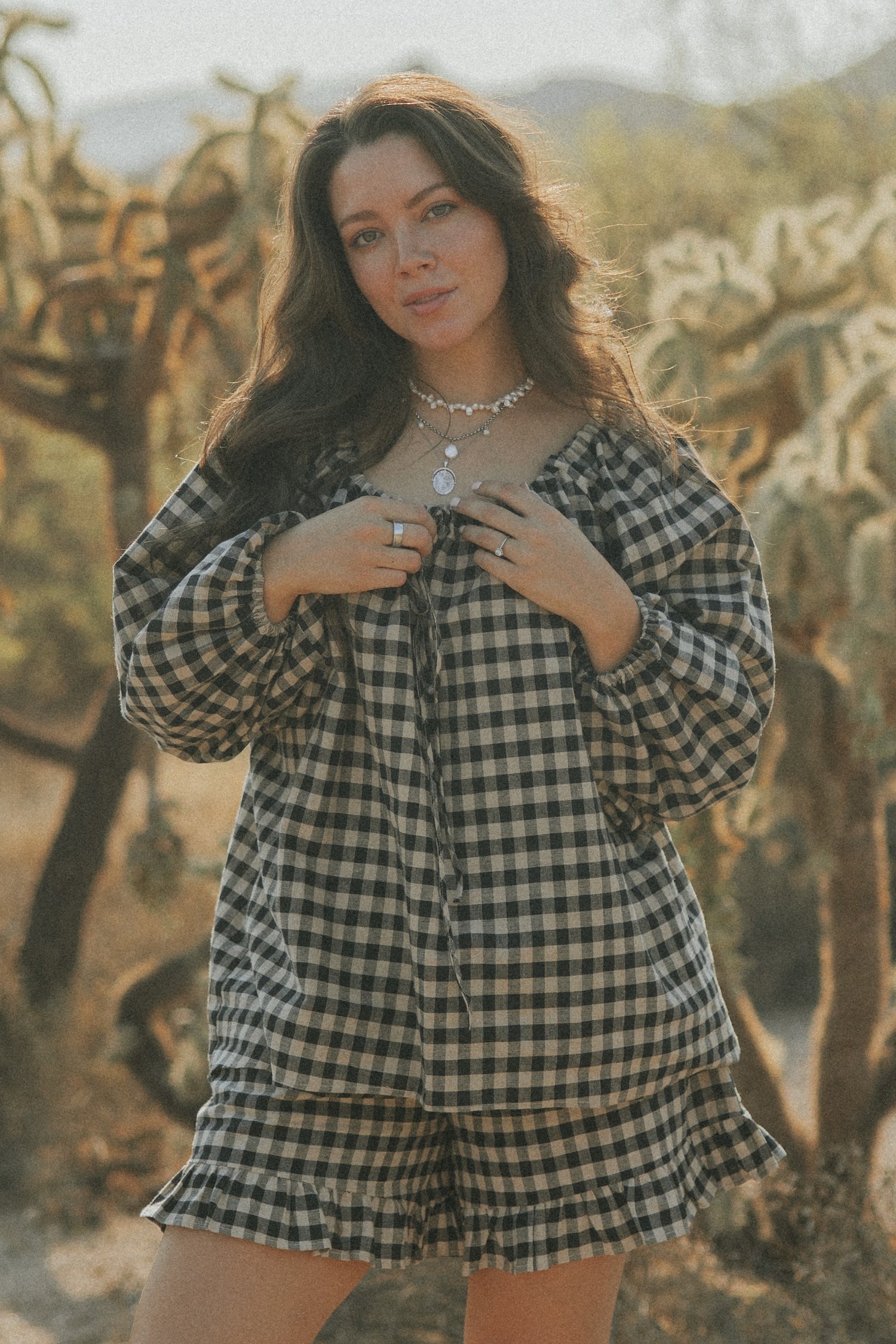 Ida Top in Charcoal | Gingham Top