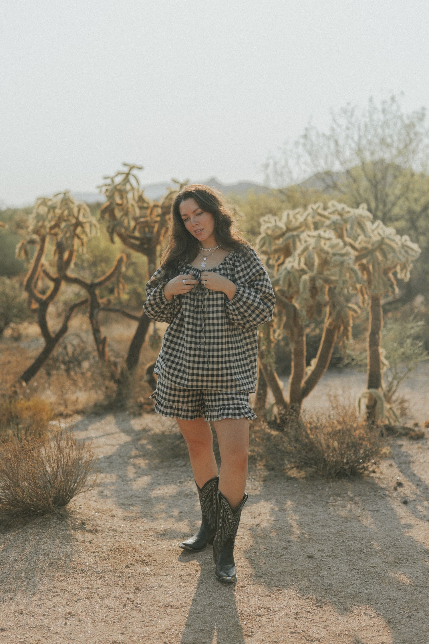 Ida Shorts in Charcoal | Gingham Shorts