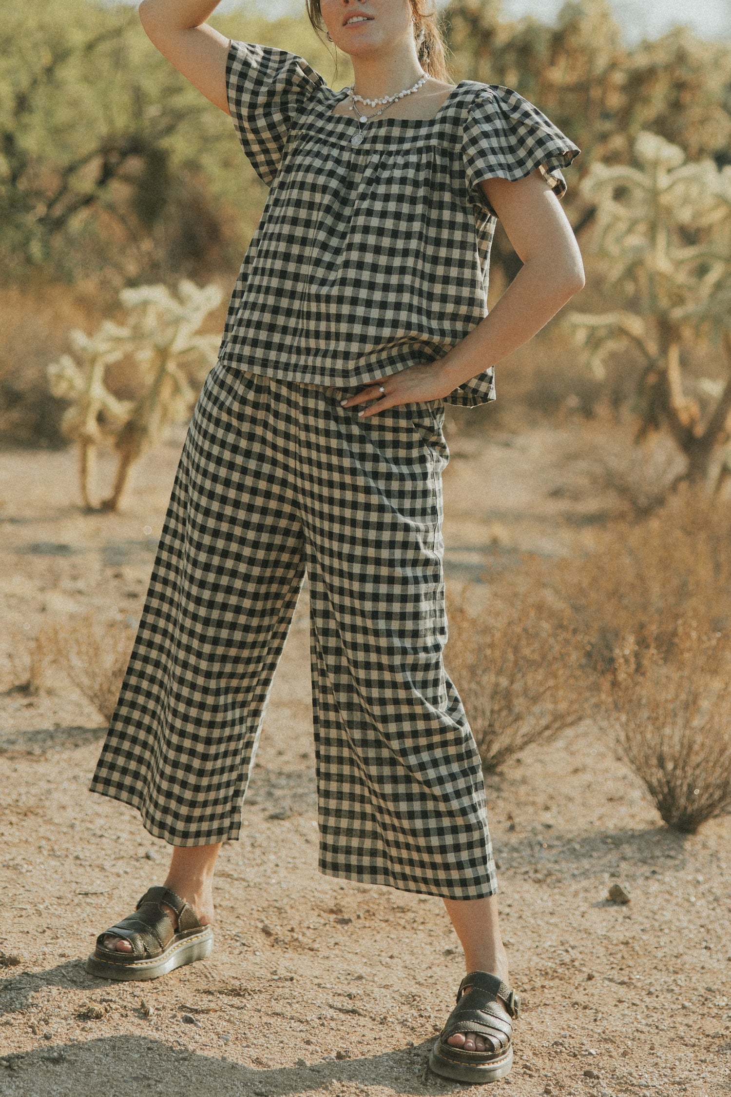 Meadow Pants in Charcoal | Wide Leg Gingham Pants