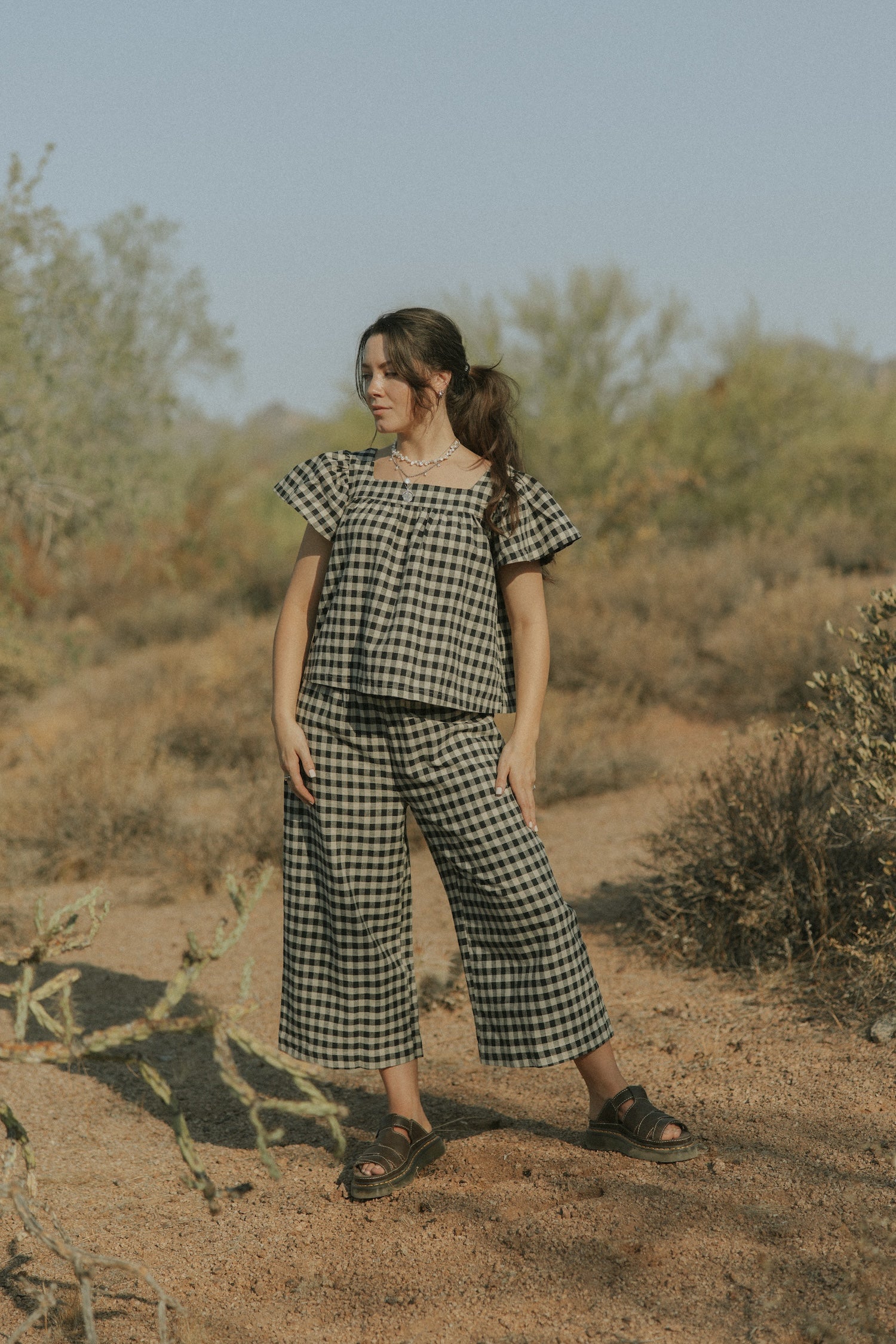 Meadow Pants in Charcoal | Wide Leg Gingham Pants