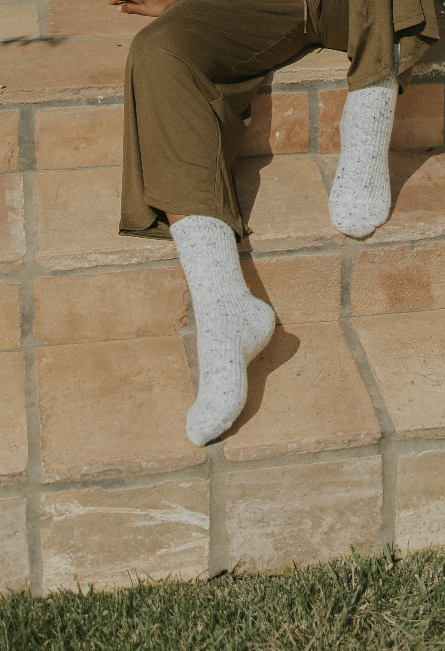 Speckled neutral wool socks with matching sets for women.