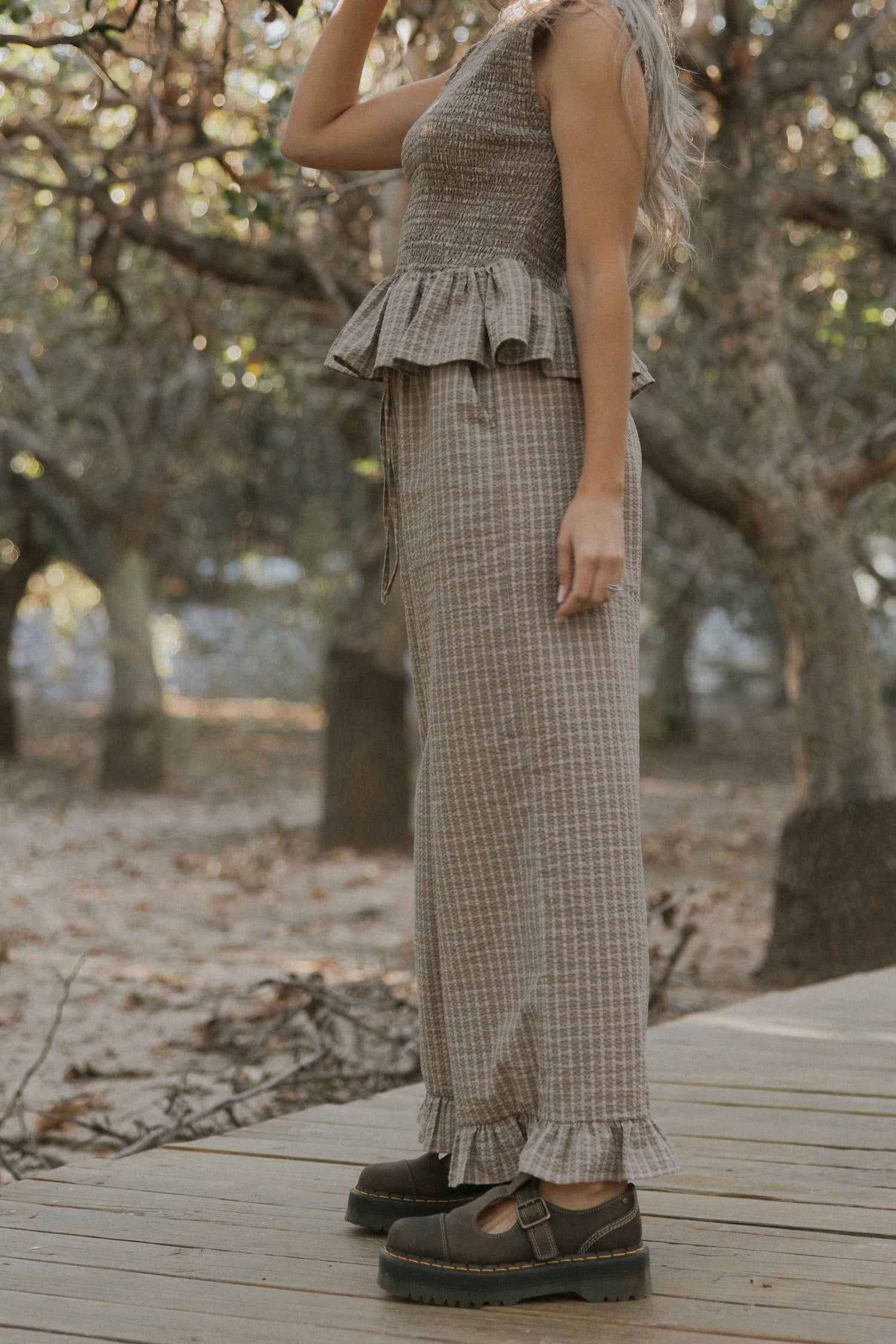 Nova Pants in Cocoa | Plaid Wide Leg Pants