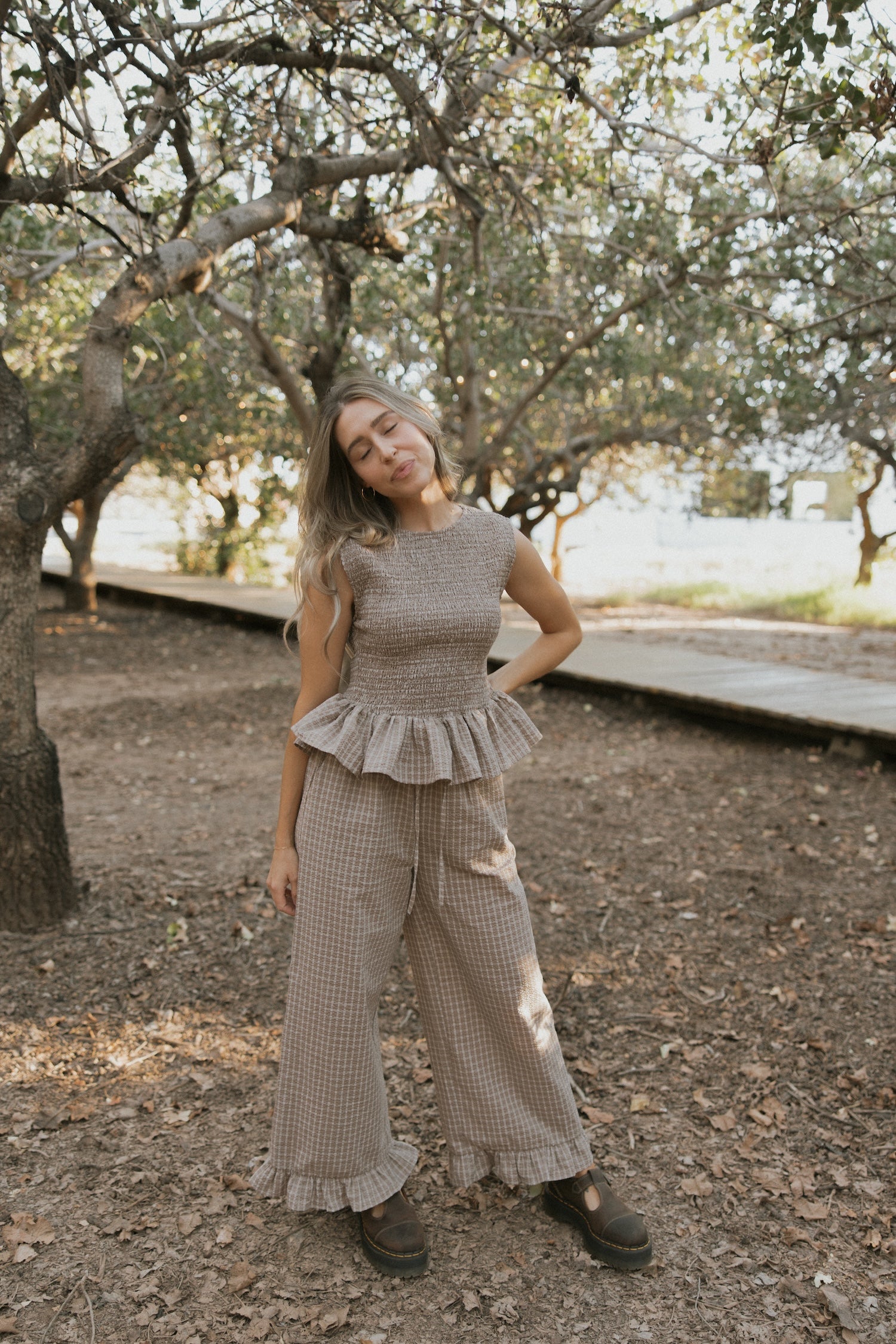 Nova Pants in Cocoa | Plaid Wide Leg Pants
