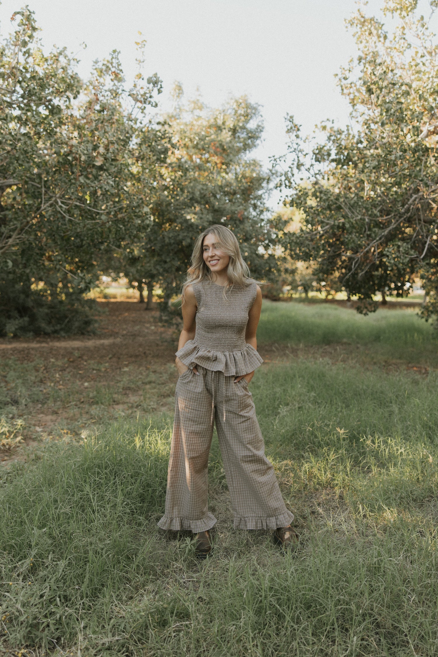 Nova Pants in Cocoa | Plaid Wide Leg Pants