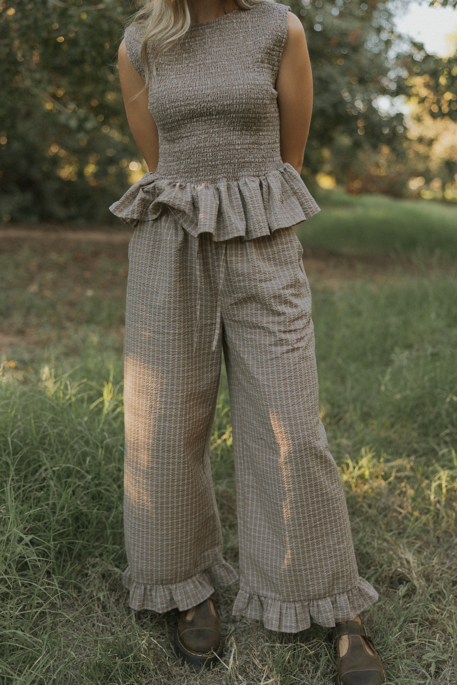 Nova Pants in Cocoa | Plaid Wide Leg Pants
