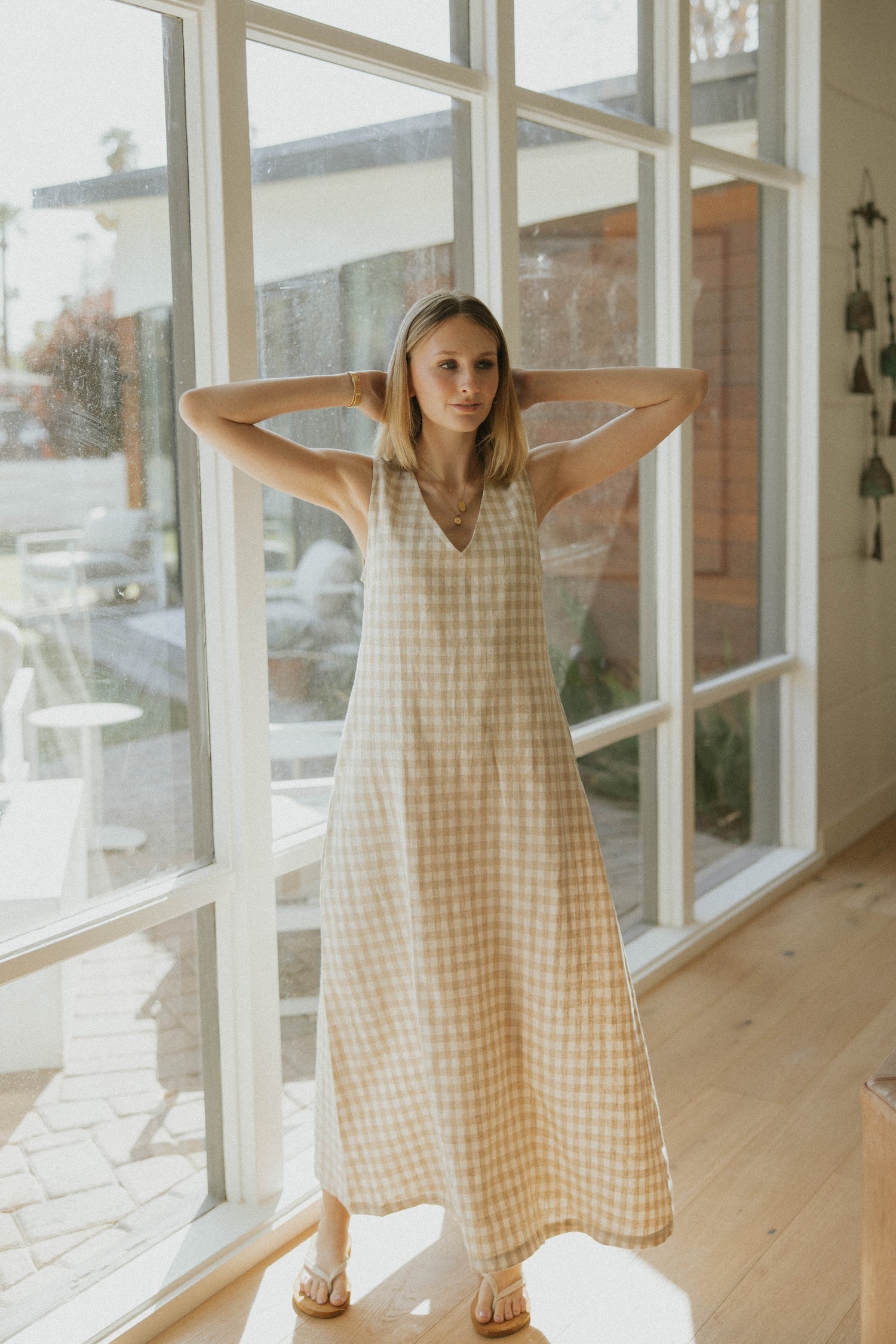 Gingham linen loungewear dress for women. 