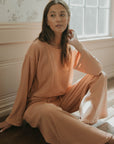 Ribbed, pink women's luxury loungewear set.