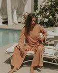 Ribbed flare loungewear pants for women.