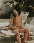 Ribbed, pink women's luxury loungewear set.