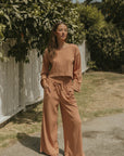 Ribbed flare loungewear pants for women.
