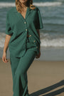 Green waffle lounge set for women.