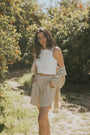 Striped matching shorts and top set for women.