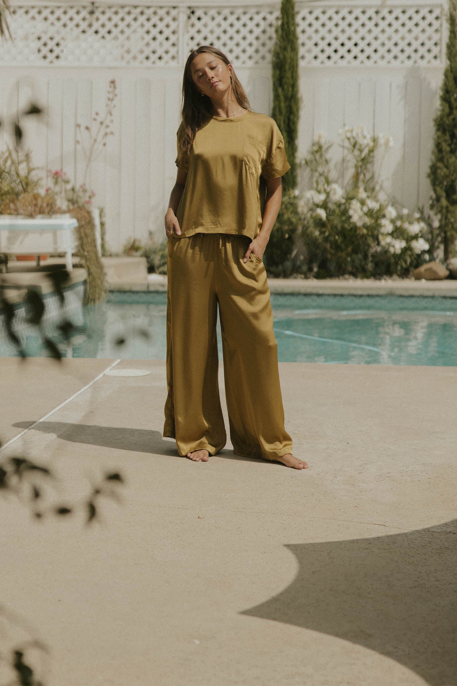 【Pehrt】Isabel Velour Top Isabel Oversized Satin Top | Moss – Altair The Label
