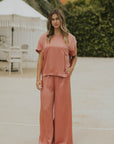 Silky pink pajama pant for women.