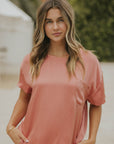 Silky pink pajama top for women.