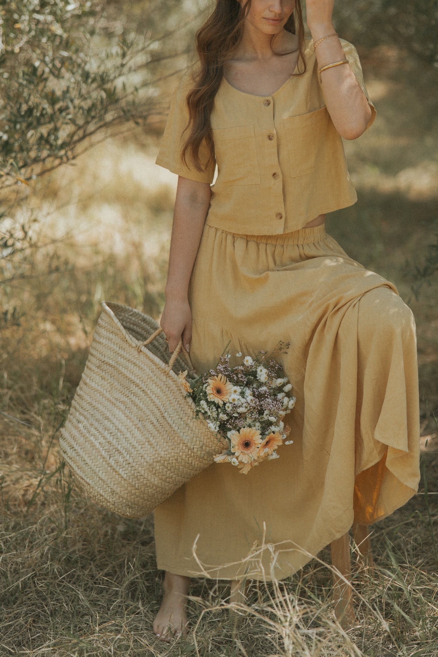 Isla Skirt in Honey | Yellow Linen Maxi Skirt
