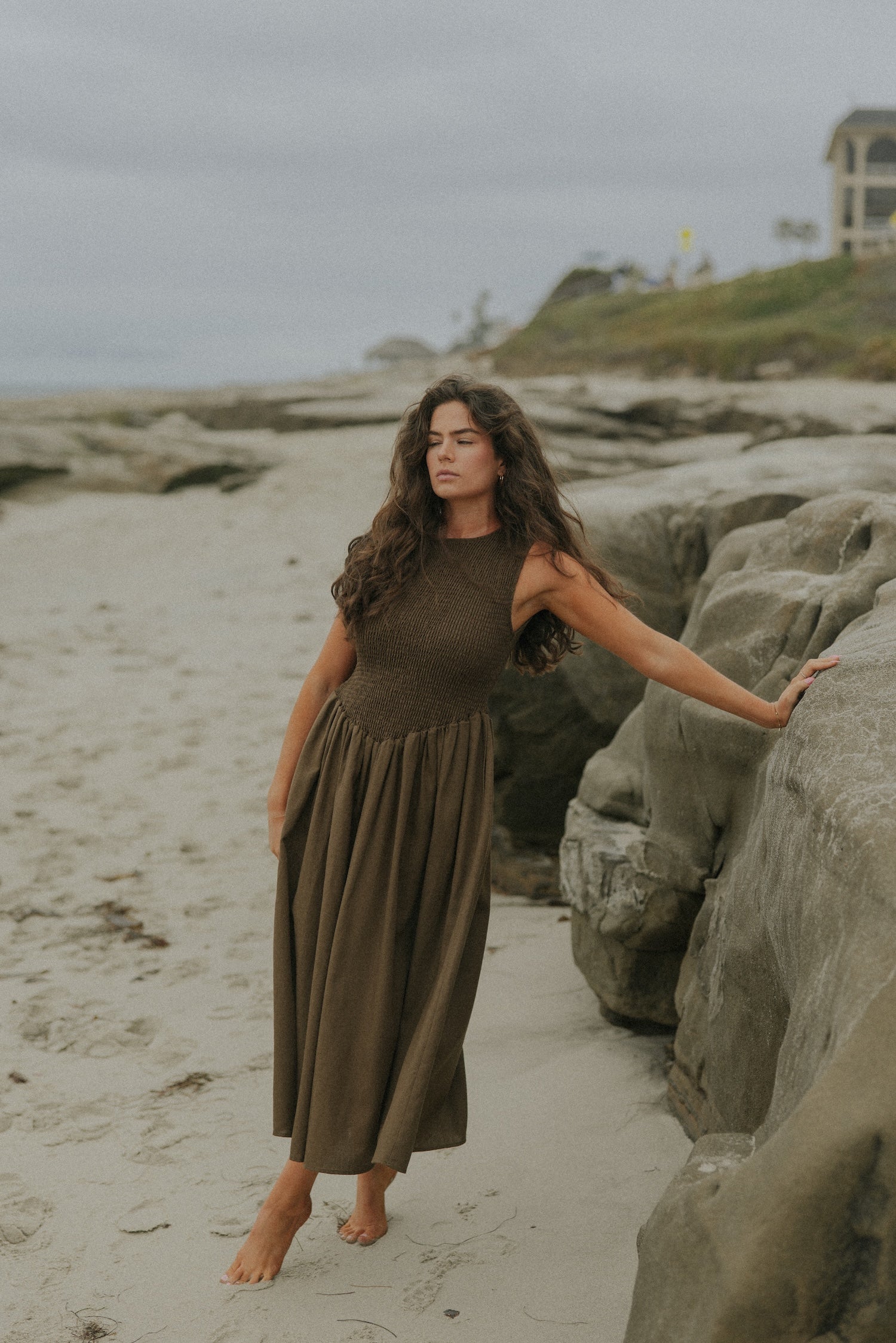 Mara Dress in Mocha | Brown Ruched Full Length Dress – Altair The