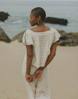 Lounge linen top and gingham top for women.