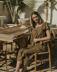 Lounge linen top and olive green top for women.