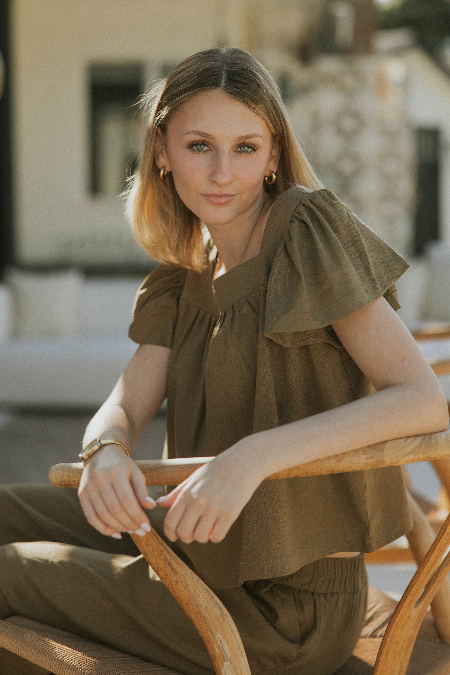 Lounge linen top and olive green top for women.