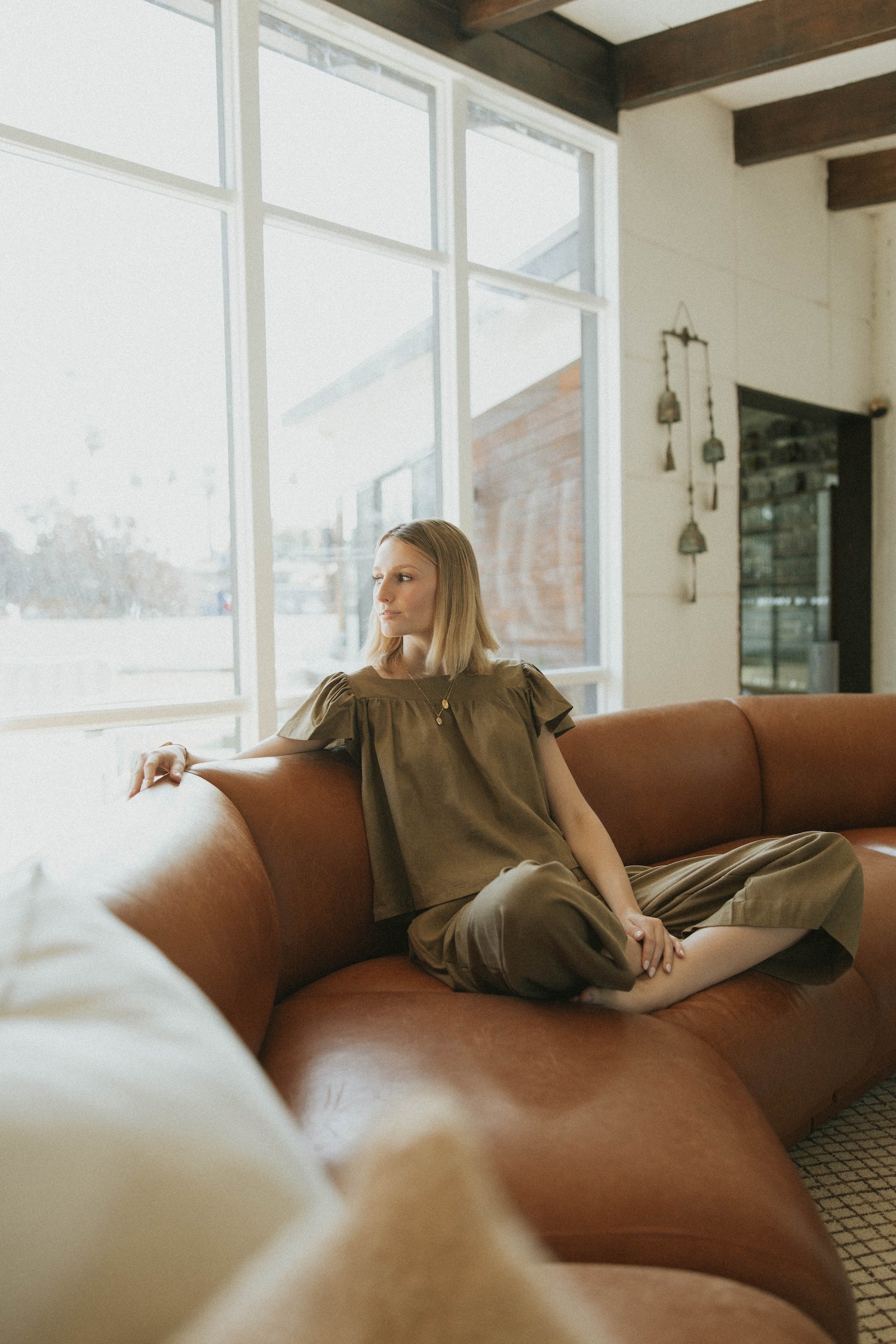 Matching linen lounge set for women.