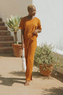 Orange casual matching loungewear set for women.