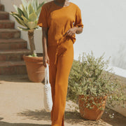 Orange casual matching loungewear set for women.