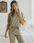 Ribbed top sage green lounge top for women. 