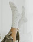 Speckled neutral wool socks with matching sets for women.