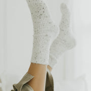 Speckled neutral wool socks with matching sets for women.