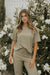 Green casual matching loungewear set for women.