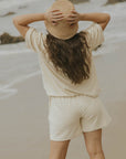 Terry cloth tan beachwear shorts for women.