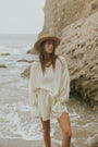 Muslin, cream matching beachwear set for women.
